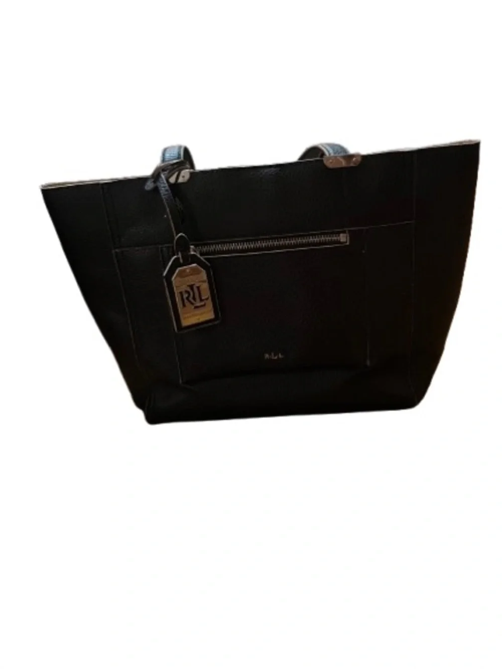 Lauren Ralph Lauren Black Tote Bag with Front Zip Pocket